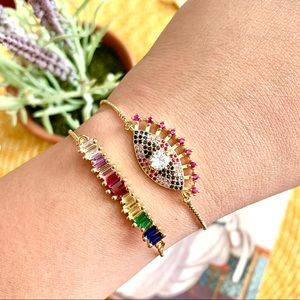 2pcs Evil Eye 18k Gold Plated Adjustable Bracelet